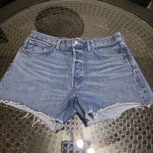 Agolde Button Fly Blue Denim Parker Long Women's Shorts